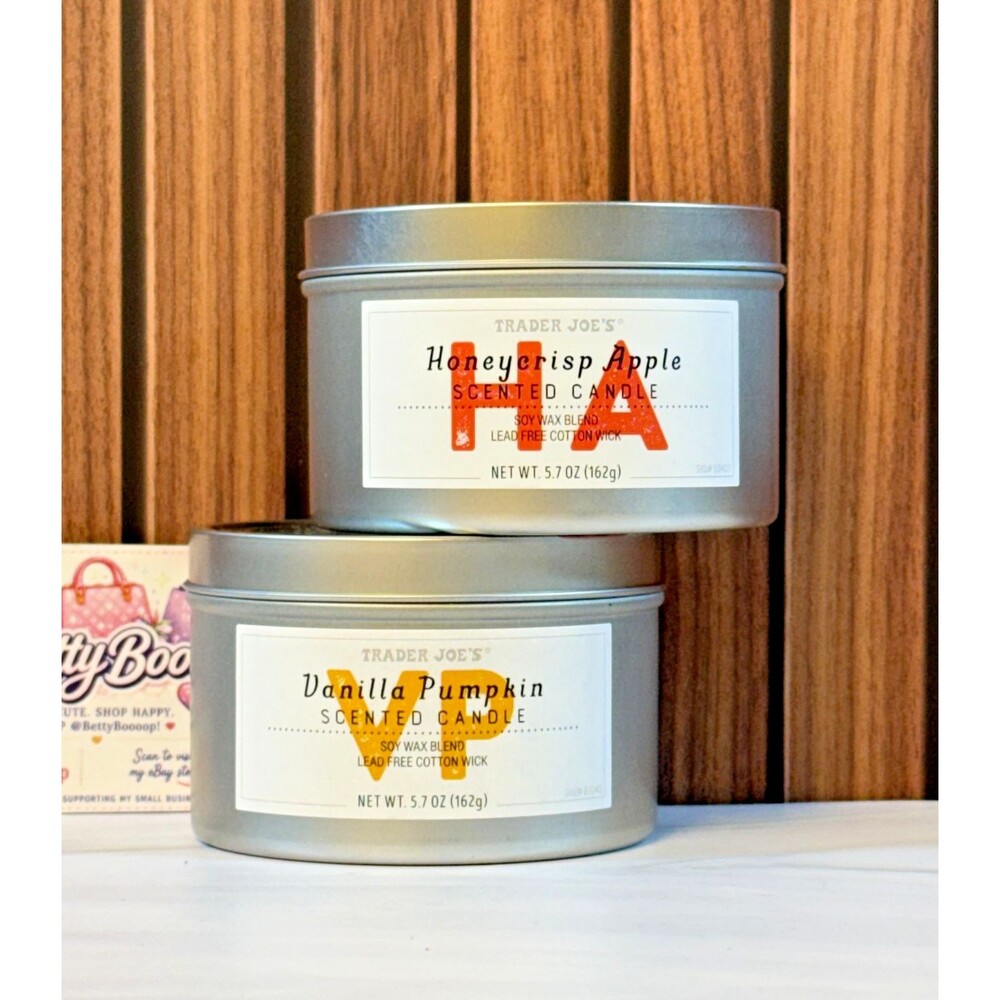 Trader Joe's VANILLA PUMPKIN & HONEYCRISP APPLE Scented Candle Tin (2-Pack)